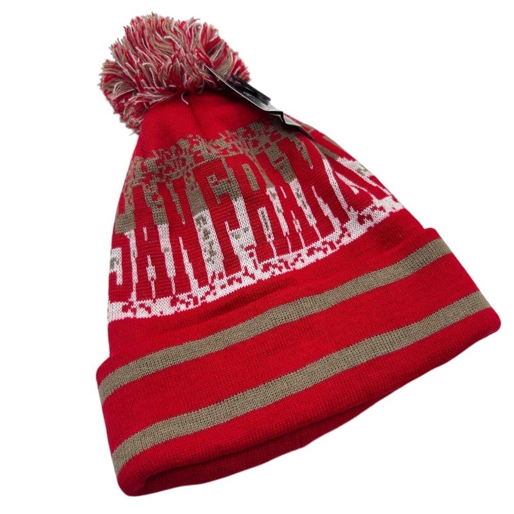 NEW San Francisco Pom Beanie Red White Striped Knit Winter Hat 49ers